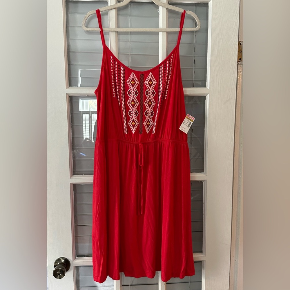 NWT Deb Women’s 3XL Coral Red Drawstring Waist Embroidered Sundress | SKU 0308